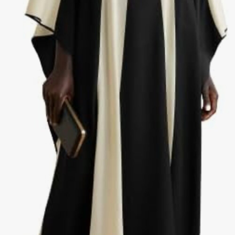 Black and Cream Striped Satin Kaftan